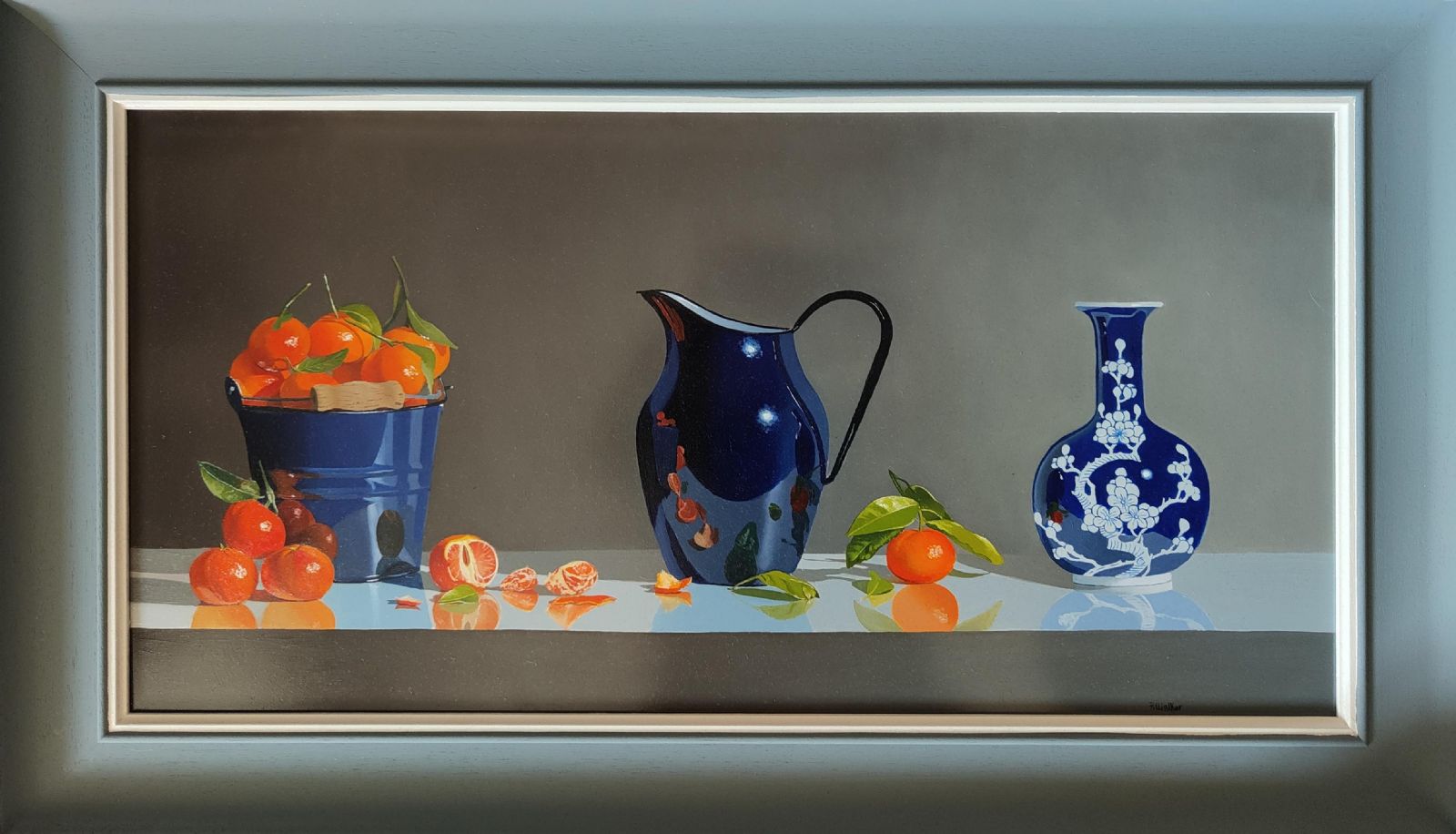 Clementines with Blue Enamel and Oriental Vase