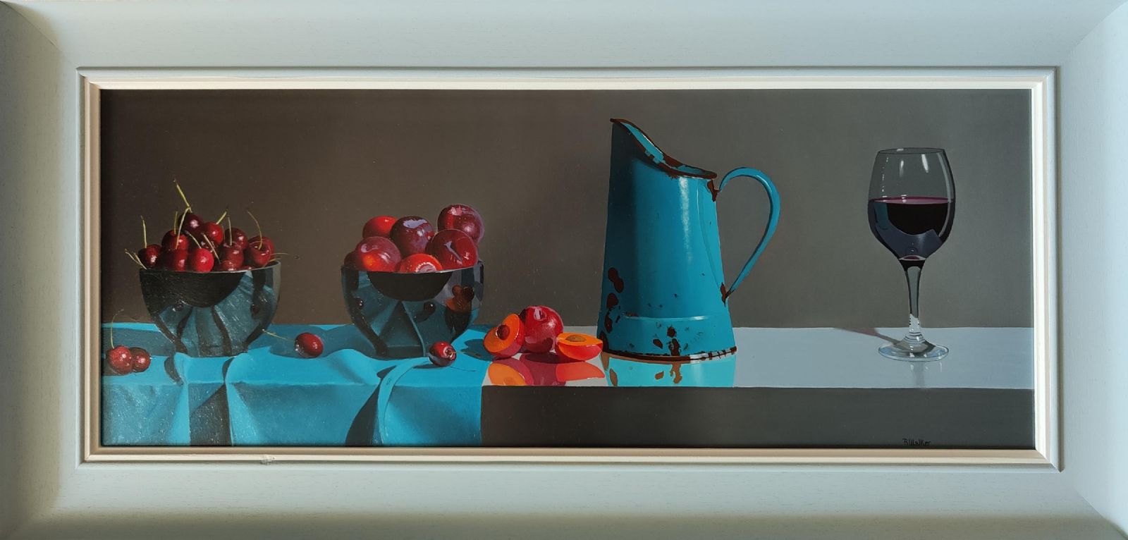 Turquoise Jug with Cherries, Plums, and Wine
