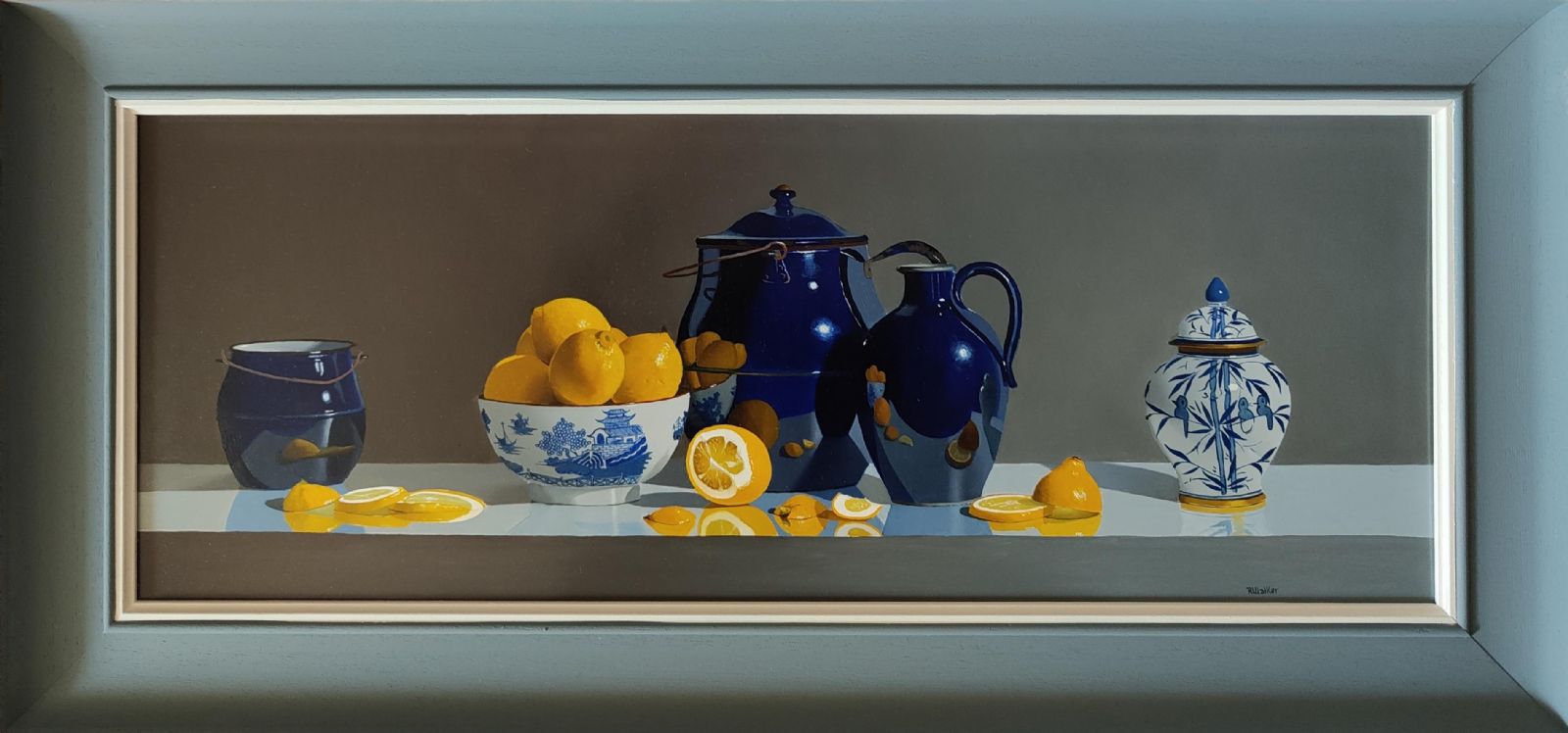 Lemons with Blue Enamel and Oriental Pottery